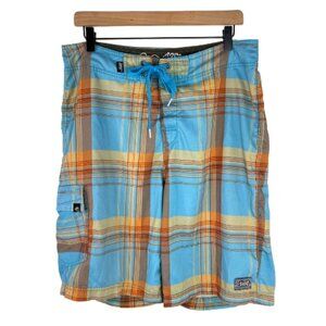 Lost Enterprises Boardshorts Mens 34 x 10" Plaid Print Swim Trunks Tattoo Ink